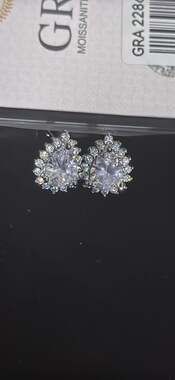 GRA Certified Pear Cut Moissanite Halo Stud Earrings